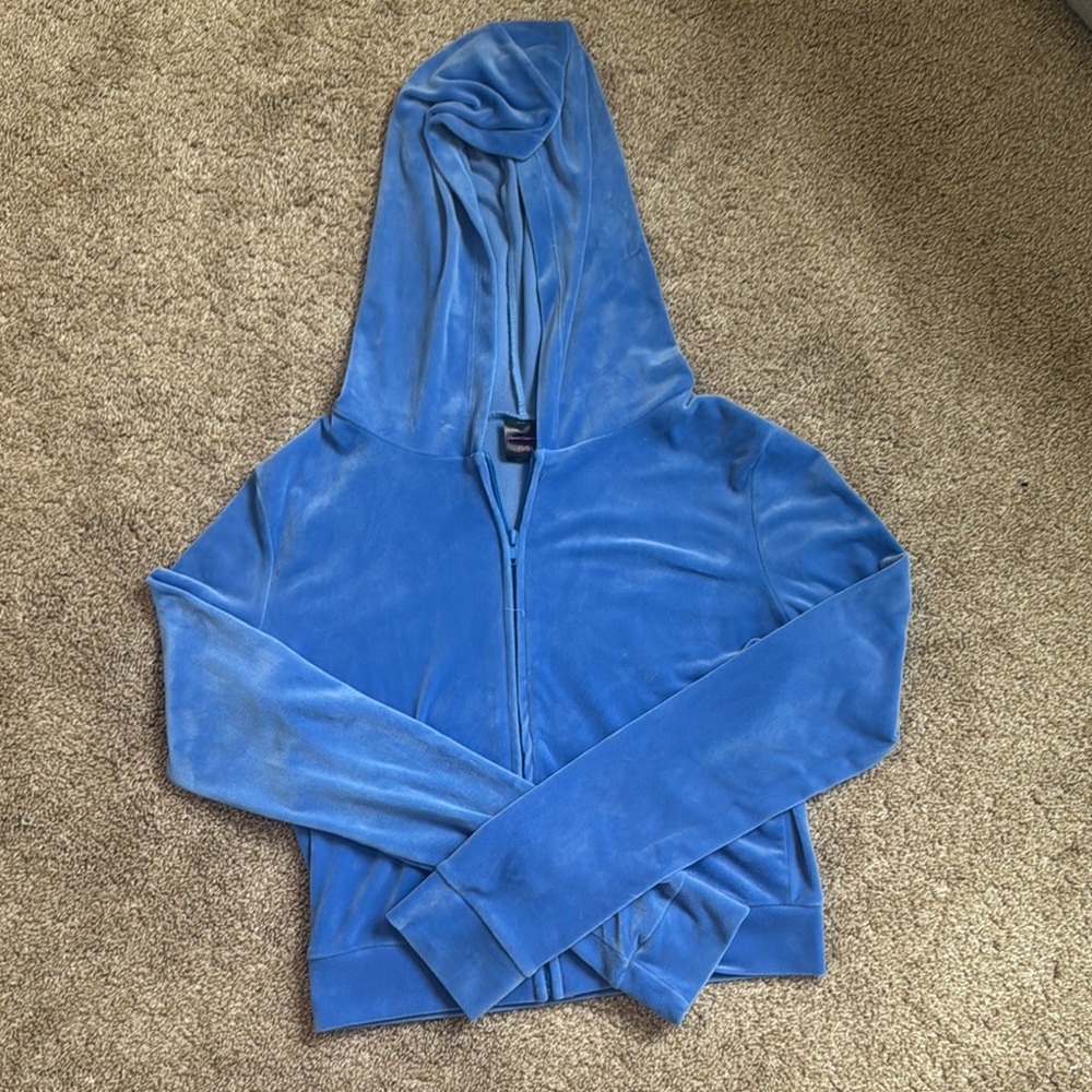 Vibrant Blue Velvet Zippered Hoodie